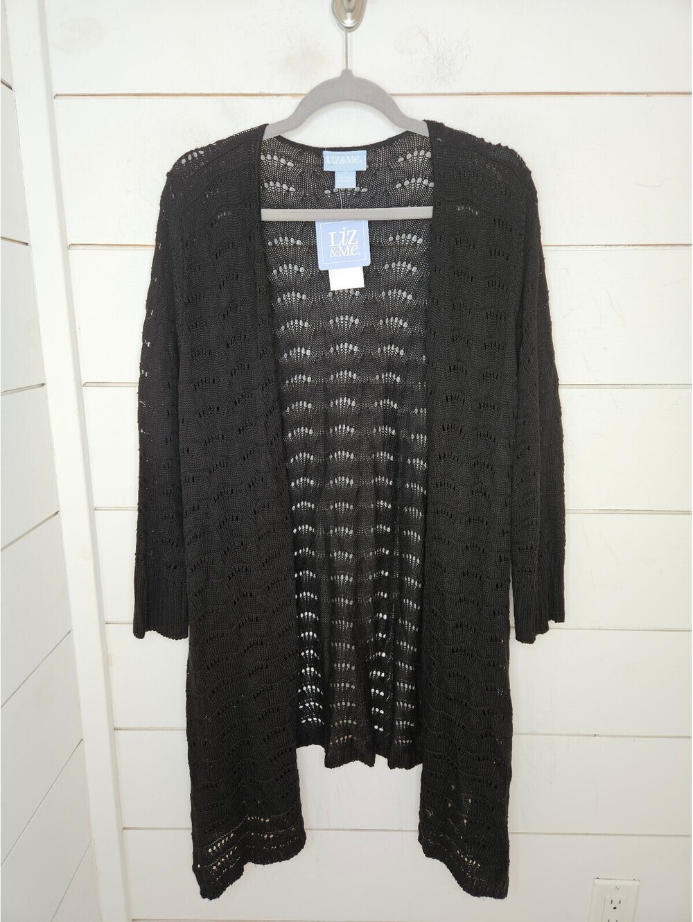 NWT Liz & Me by Catherines 1X black crochet duster long cardigan sweater